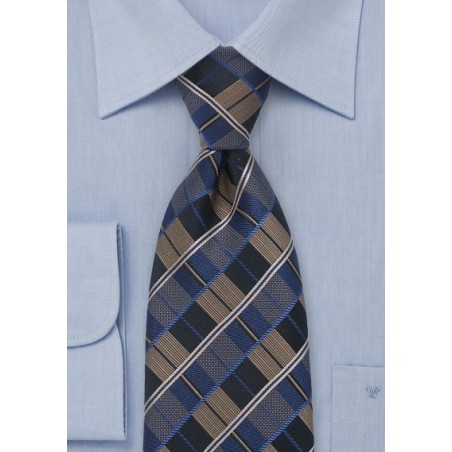 Brown, Blue, Black Checkered Tie