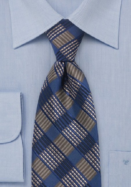 Checkered Tie in Navy & Brown