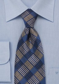 Checkered Tie in Navy & Brown