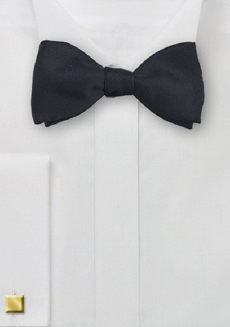 Black Ribbed Self Tied Bow Tie