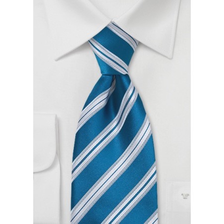 Extra Long Teal Blue Striped Tie