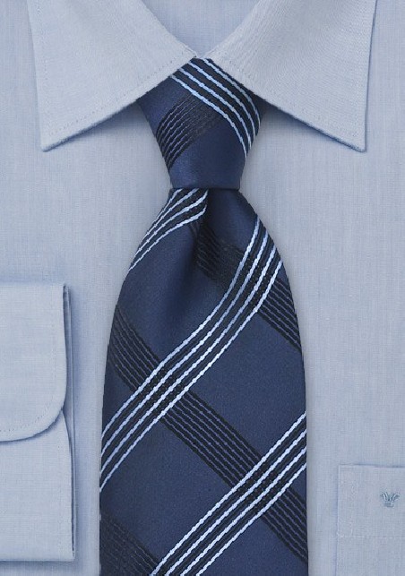 Asymmetrical Striped Tie in Blue