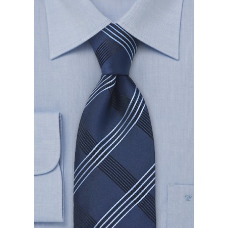 Asymmetrical Striped Tie in Blue