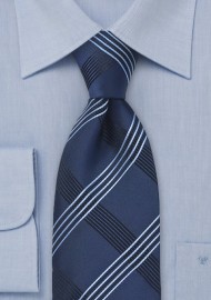 Asymmetrical Striped Tie in Blue