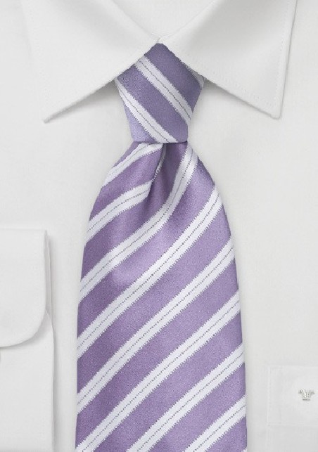 Striped Tie in Lilac and Ivory