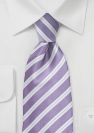 Striped Tie in Lilac and Ivory