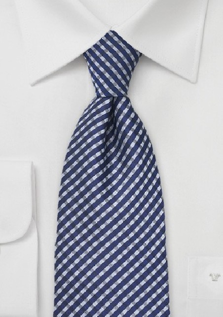 Plaid Tie in Navy and Silver