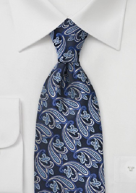 Persian Paisley Tie in Charcoal and Blues