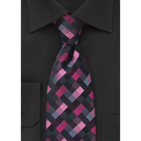 Patchwork Patterned Tie in Pinks and Blacks