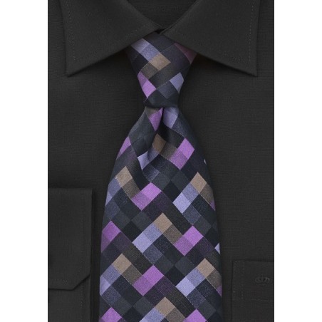 Patchwork Black and Purple Tie