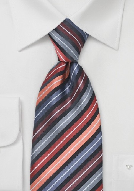 Striped Tie in Apricots, Blacks and Greys