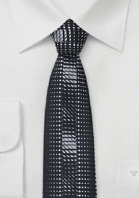 Art Deco Skinny Tie in Black and Silver