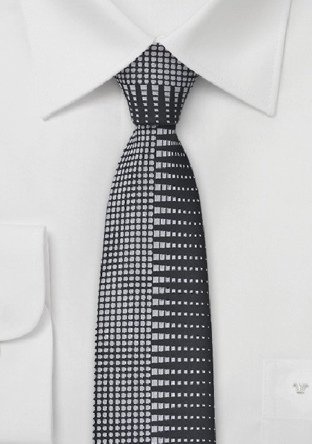 Retro Patterned Skinny Tie in Black
