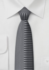 Retro Patterned Skinny Tie in Black