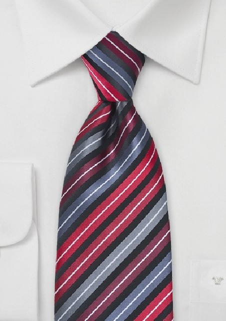 Striped Tie in Reds, Greys and Blacks