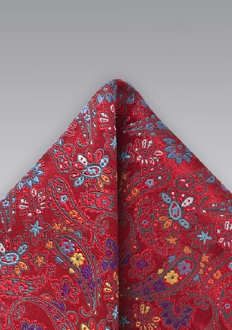 Modern Red Paisely Pocket Square