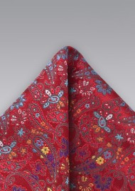 Modern Red Paisely Pocket Square