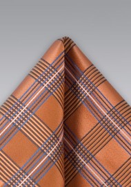 Modern Plaid Pocket Square in Orange