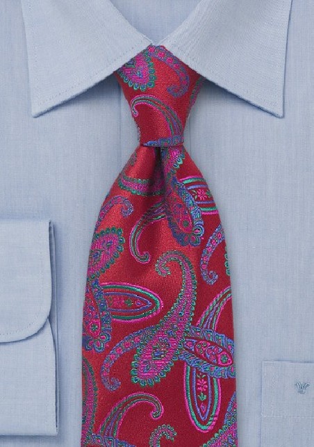Modern Red Paisley Tie