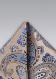 Champagne and Blue Paisley Pocketsquare