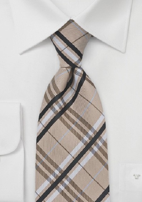 Modern Plaid Tie in Tan
