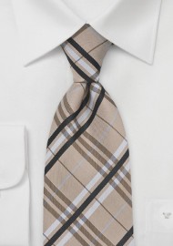 Modern Plaid Tie in Tan