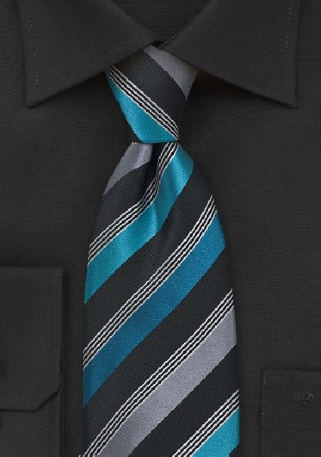 Striped Tie in Teal and Black