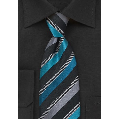 Striped Tie in Teal and Black