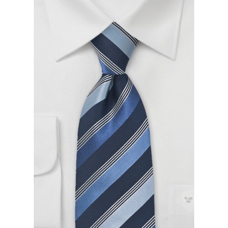 Asymmetrical Striped Tie in Tonal Blues