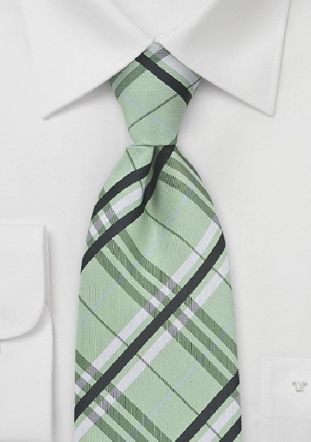 Plaid Patterned Tie in Pistachio Green