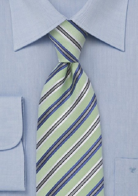 Striped Tie in Light Green and Purple