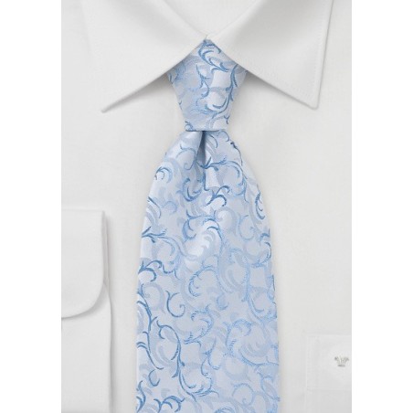 Ice Blue Tie with Scrolls Patterns