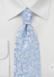 Ice Blue Tie with Scrolls Patterns
