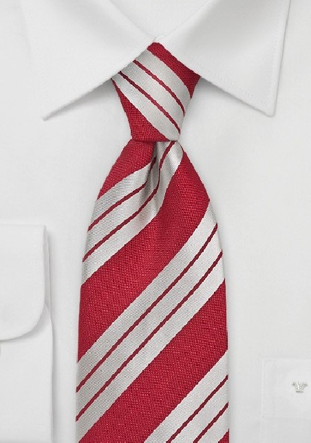 Bright Red and Silver Striped Tie