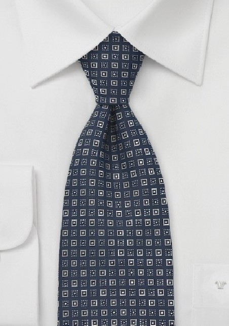 Square Patterned Tie in Gold and Navy
