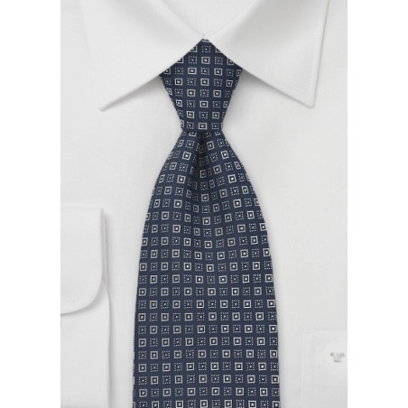 Square Patterned Tie in Gold and Navy