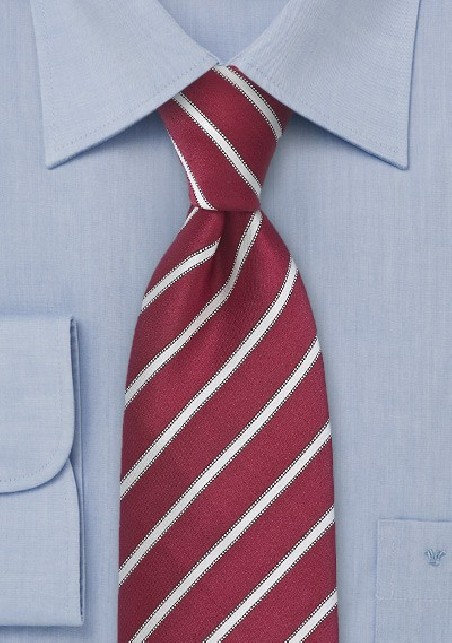 Wine Red and White Striped Tie