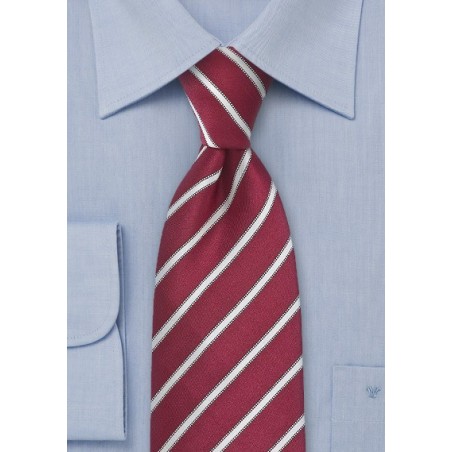 Wine Red and White Striped Tie