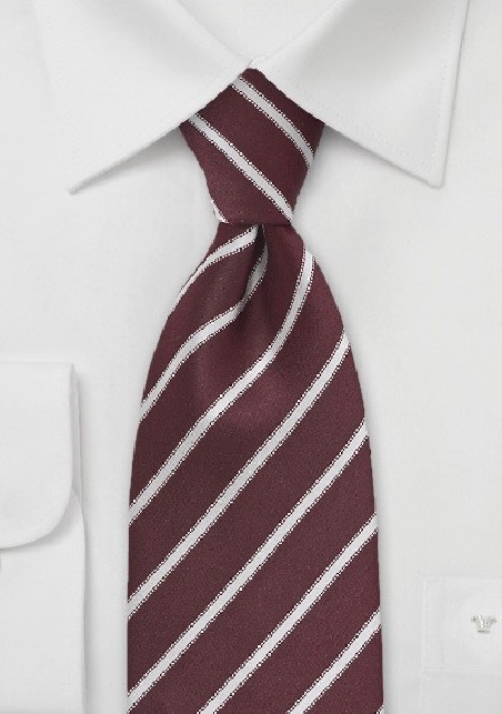 Burgundy and White Striped Tie