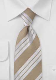 Tan and Silver Striped Tie