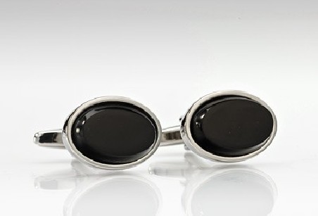 Oval Cufflinks in Black and Silver