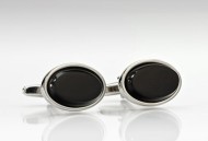 Oval Cufflinks in Black and Silver