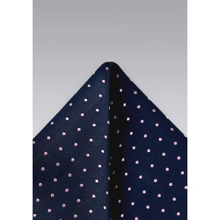 Navy and Pink Polka Dot Pocket Square