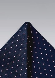 Navy and Pink Polka Dot Pocket Square