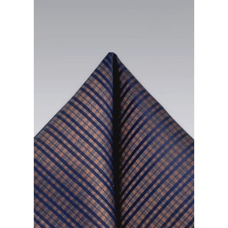 Plaid Pocket Square in Copper and Navy