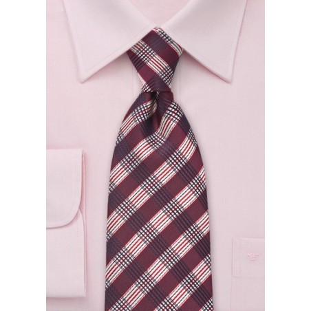 Modern Plaid Tie in Burgundy