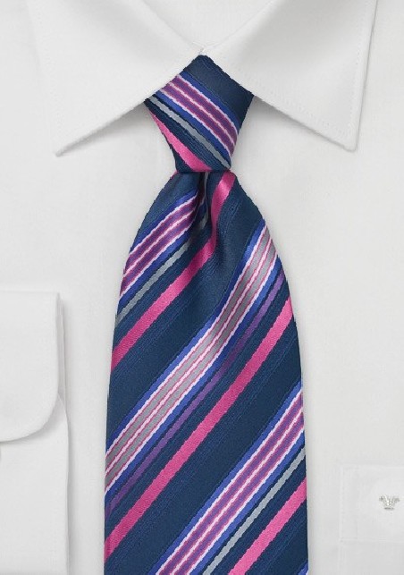 Striped Tie in Navy and Pink
