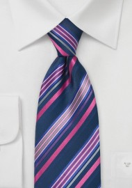 Striped Tie in Navy and Pink