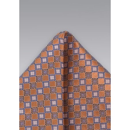 Burnt Orange Patterned Pocket Square