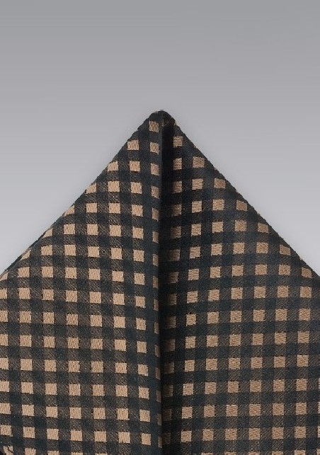 Brown & Black Gingham Check Pocket Square